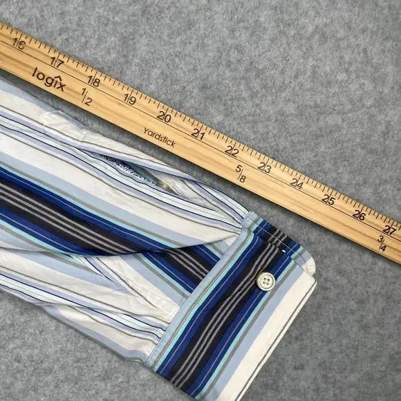 Tommy Bahama Shirt XL Blue Striped Silk Blend Casual Button Up Long Sleeve Men - Picture 10 of 11